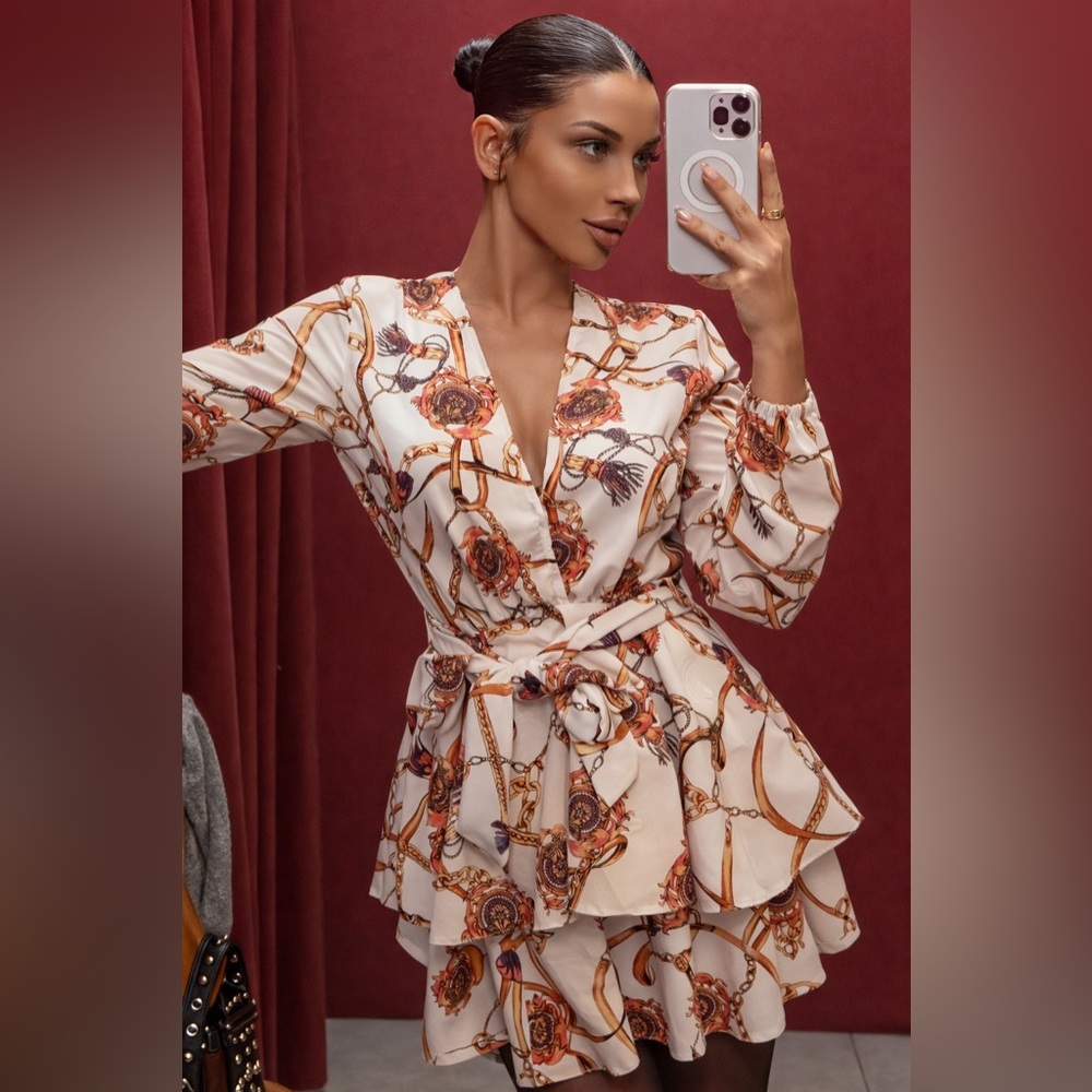 Floral Chain Print Wrap Blouse